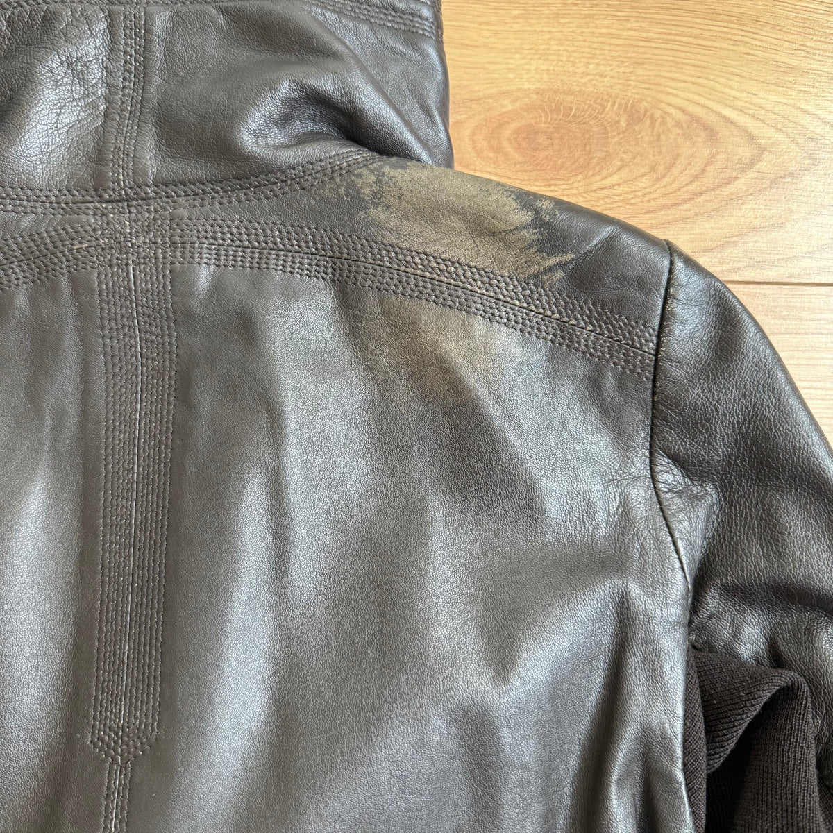 Brown leather funnel neck jacket - Size S