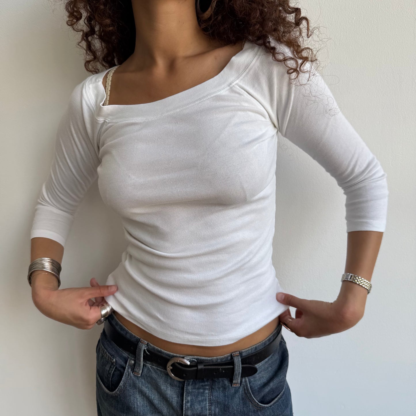 White bardot 3/4 sleeve top - Size S