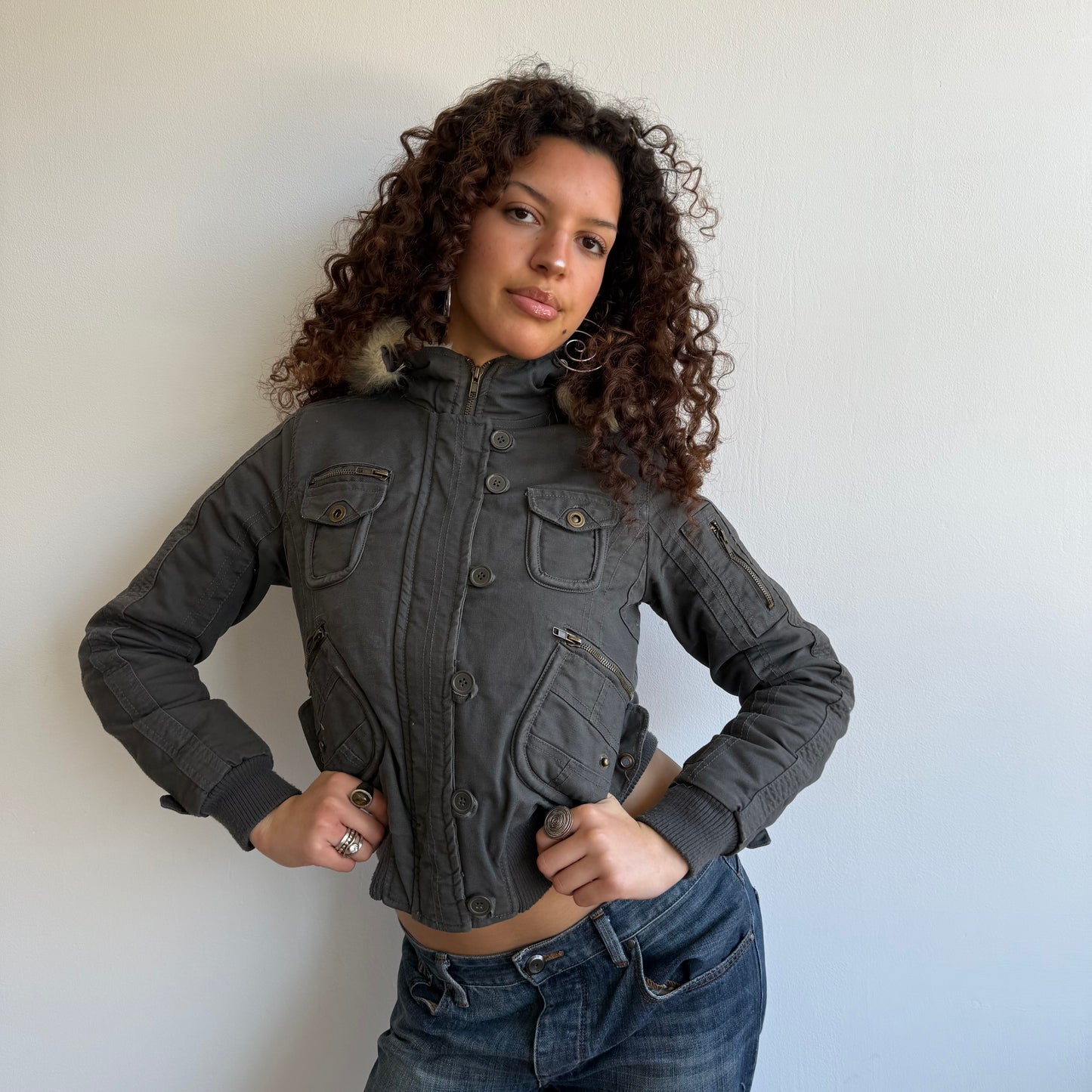 Grey cargo bomber jacket - Size XS