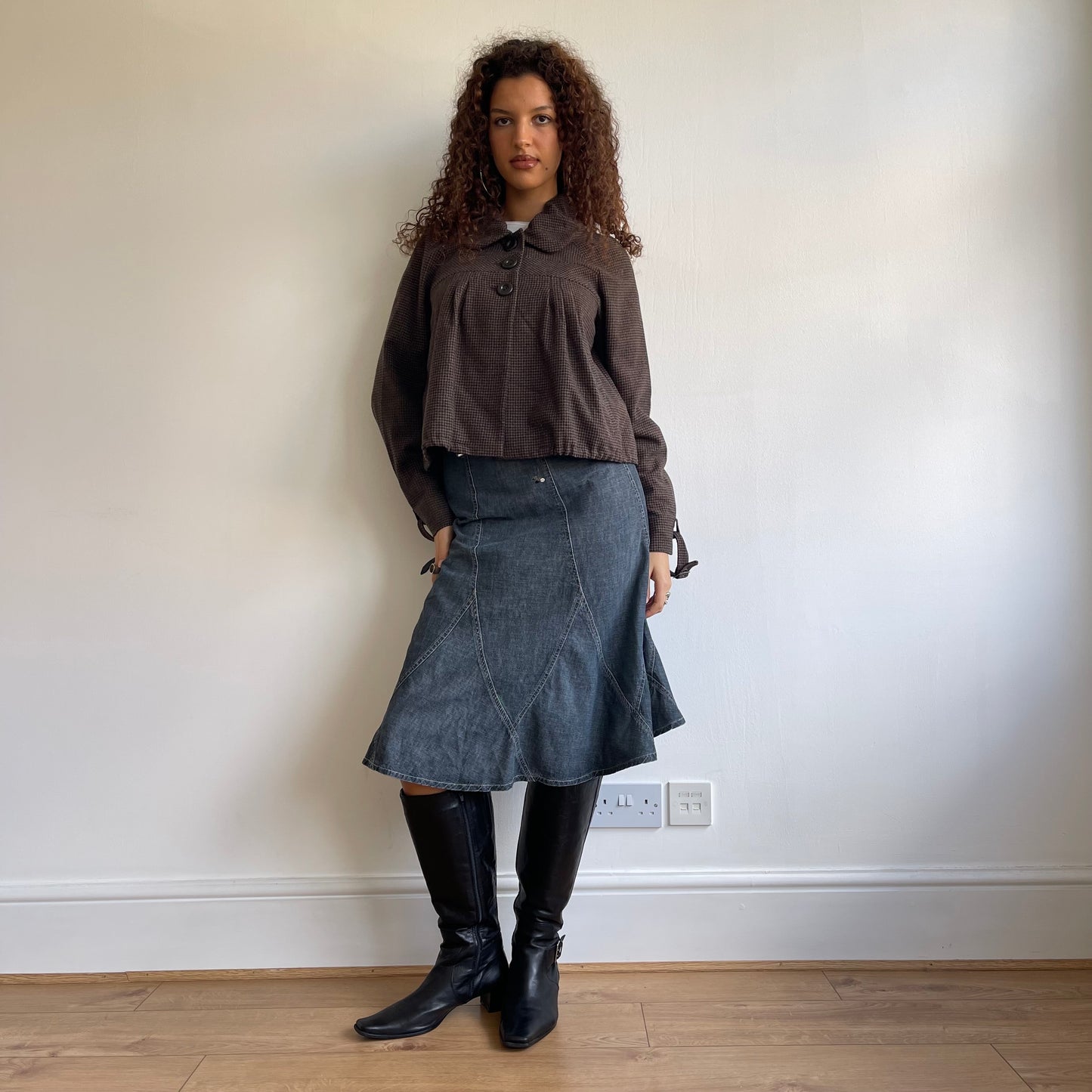 SPORTMAX Brown houndstooth peacoat - Size M