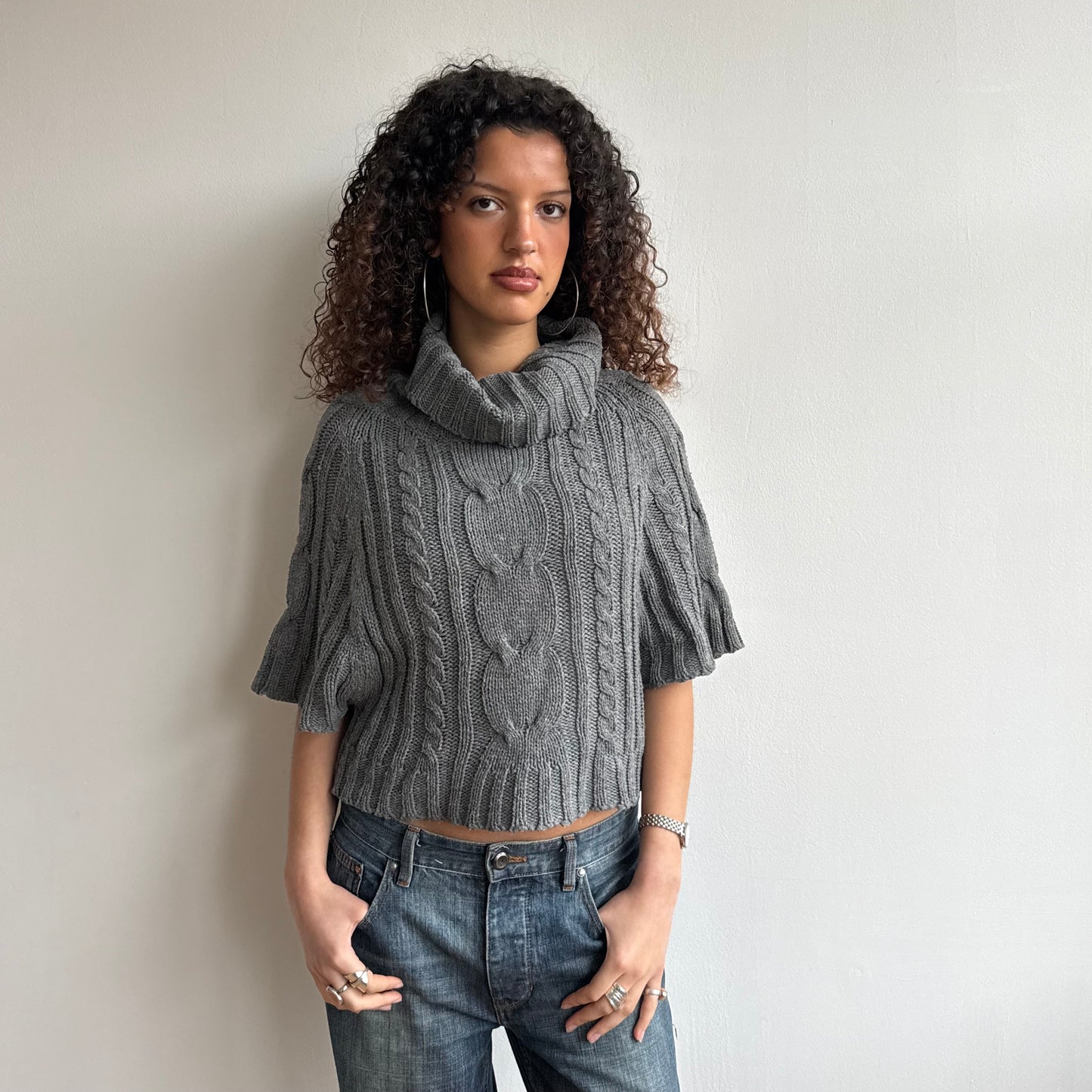 Grey batwing roll neck - Size M