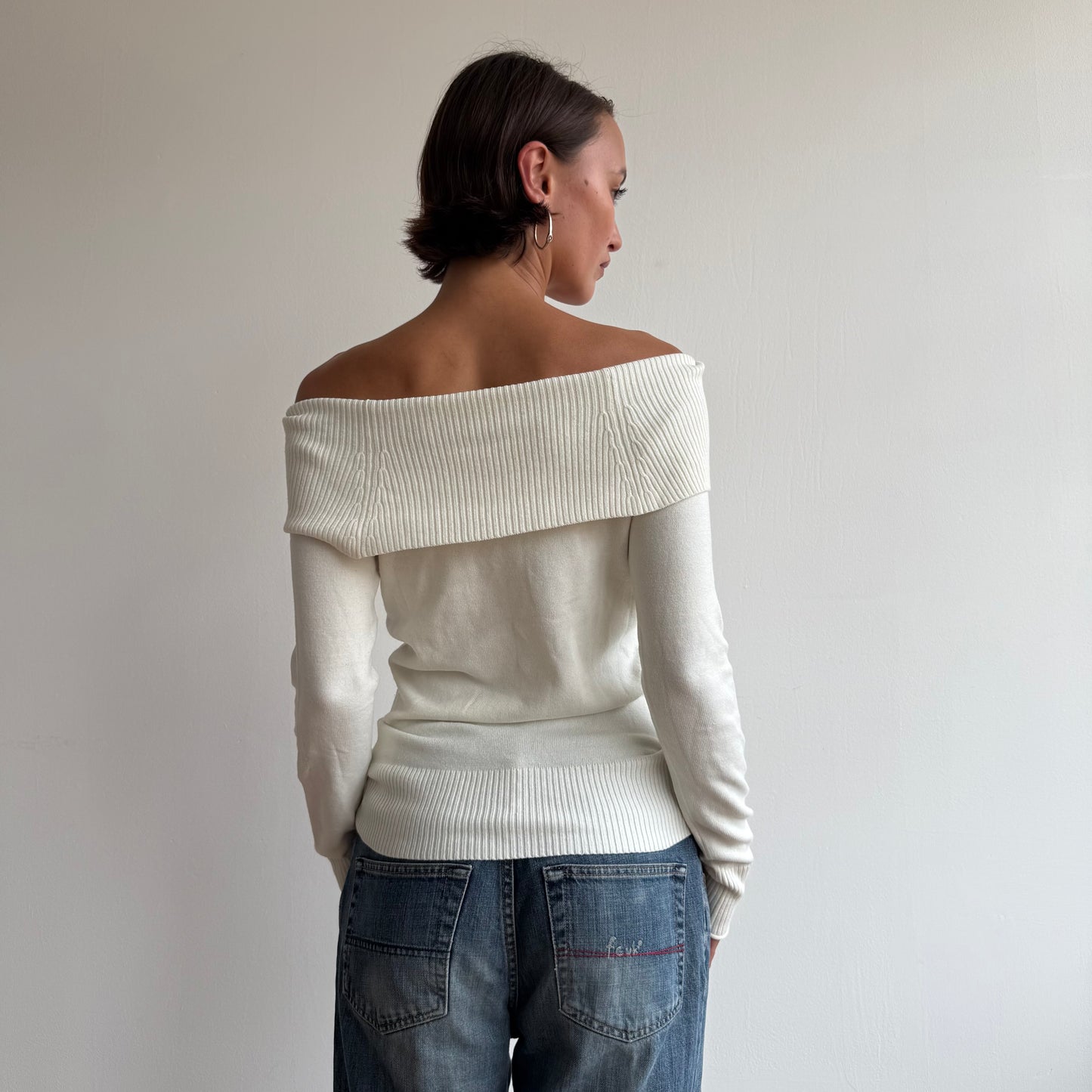 Cream button Bardot knit - Size M