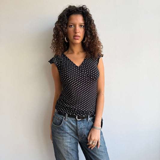 Polka dot wrap tie side top - Size M