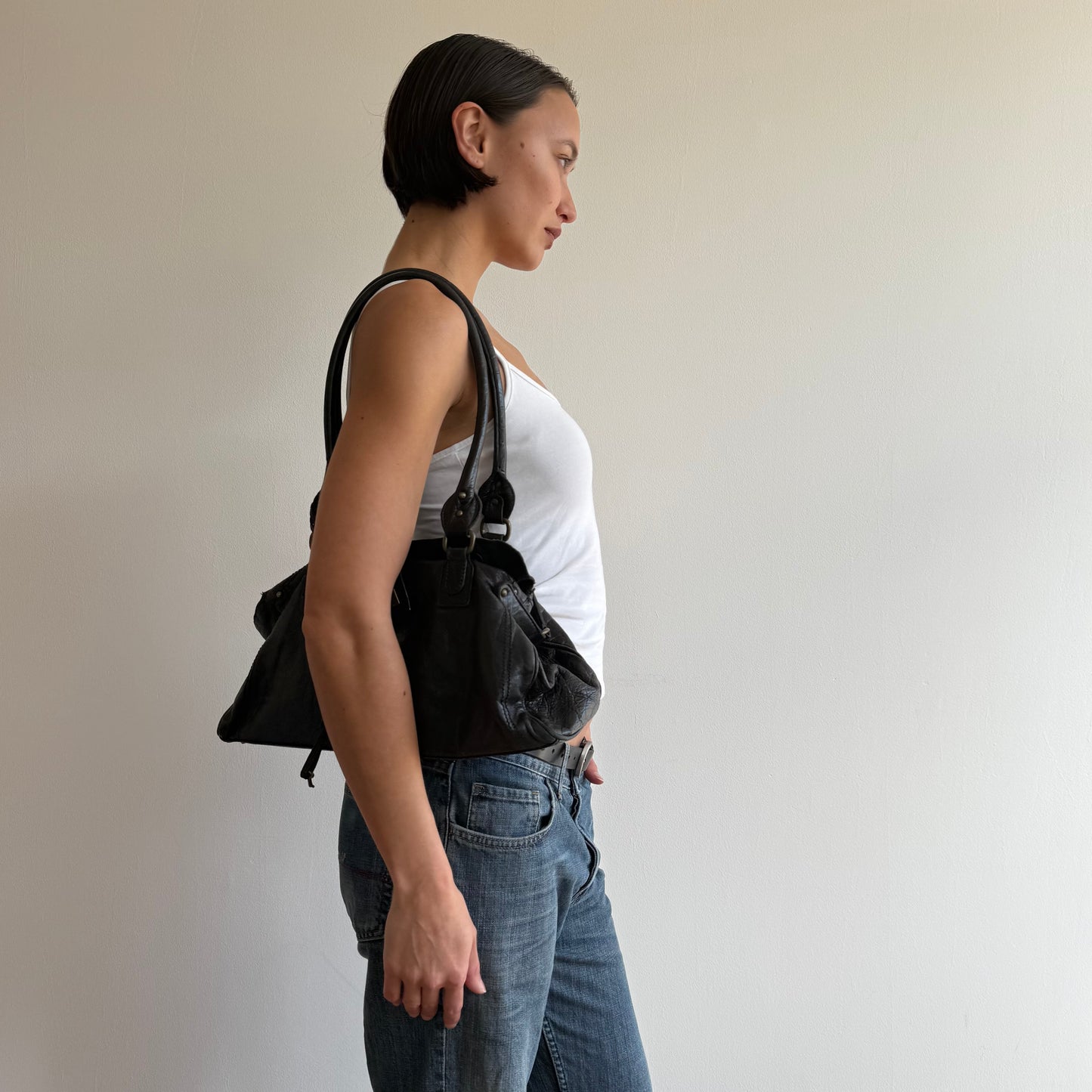Black leather padlock bag - One Size
