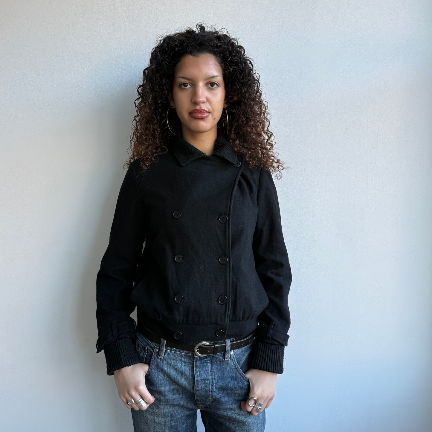 Black double breasted button bomber - Size M