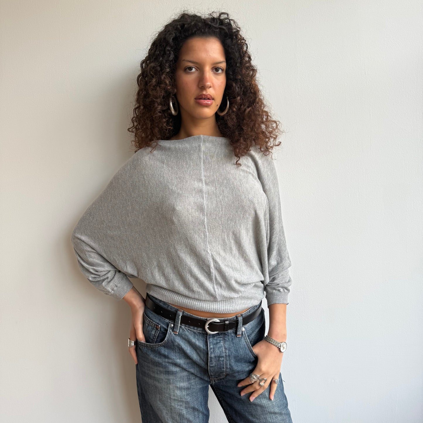 Grey slouchy button knit - Size M