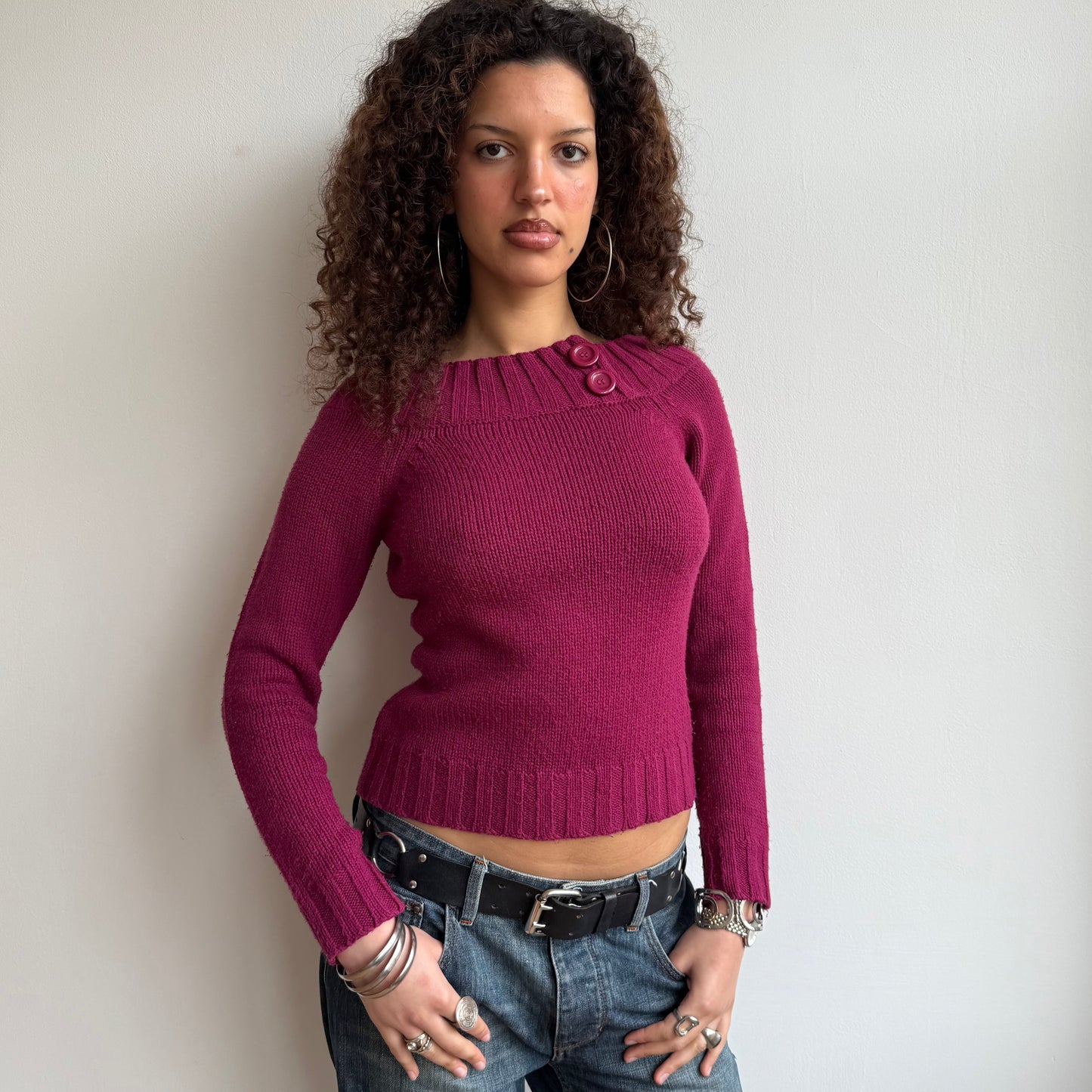 Fuschia Bardot knit - Size S