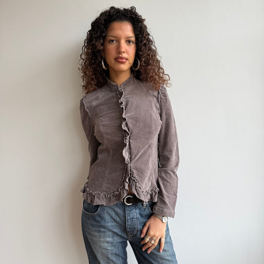 Taupe velours ruffle jacket - Size M