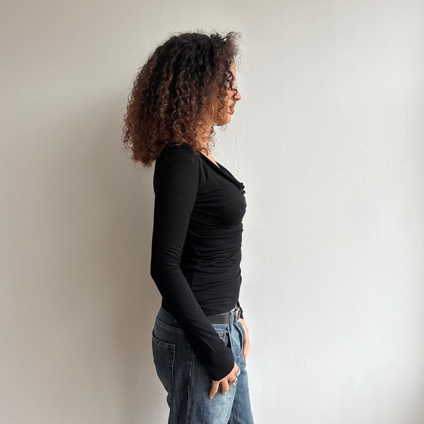 Black slouchy long sleeve top - Size S