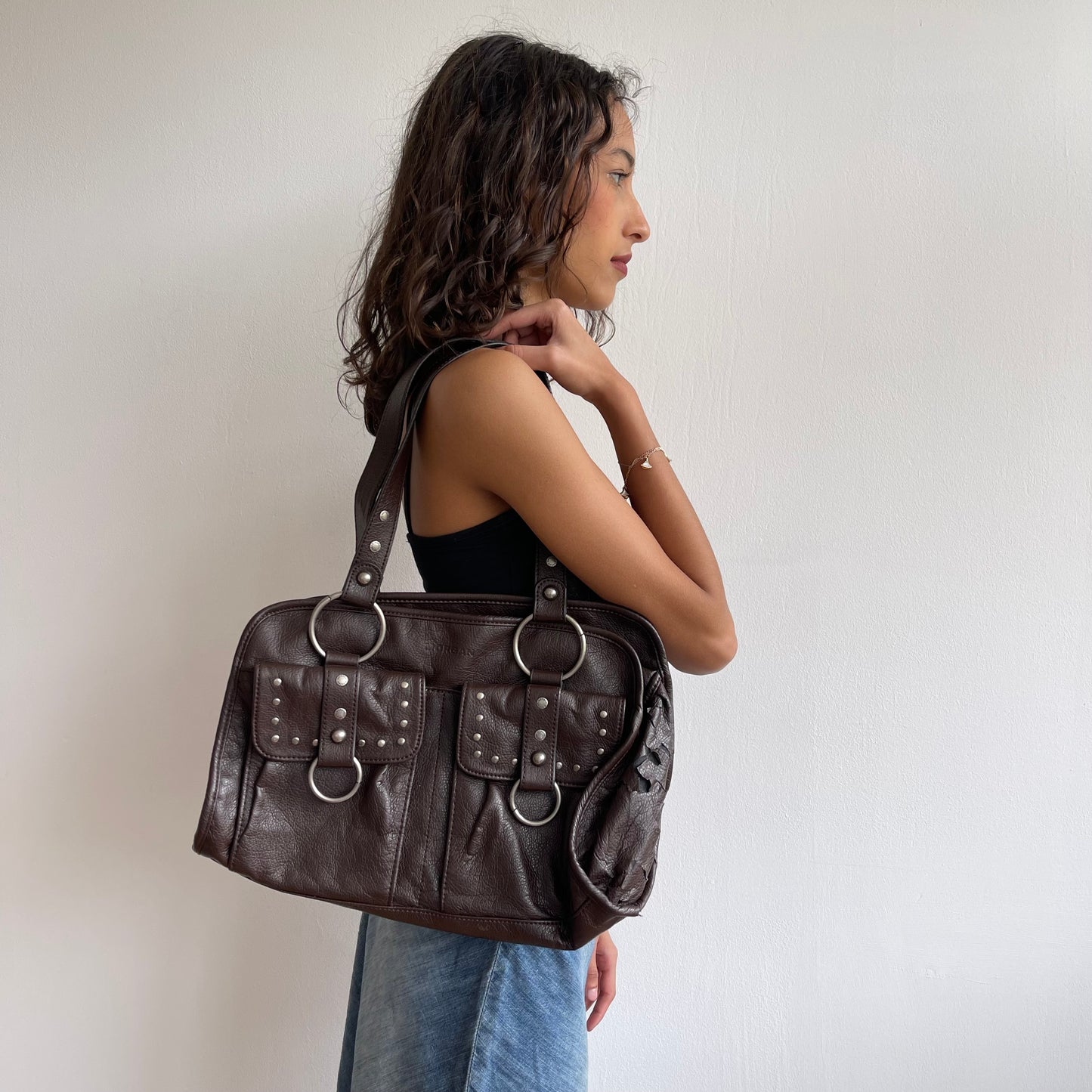 Brown morgan studded bag - OS