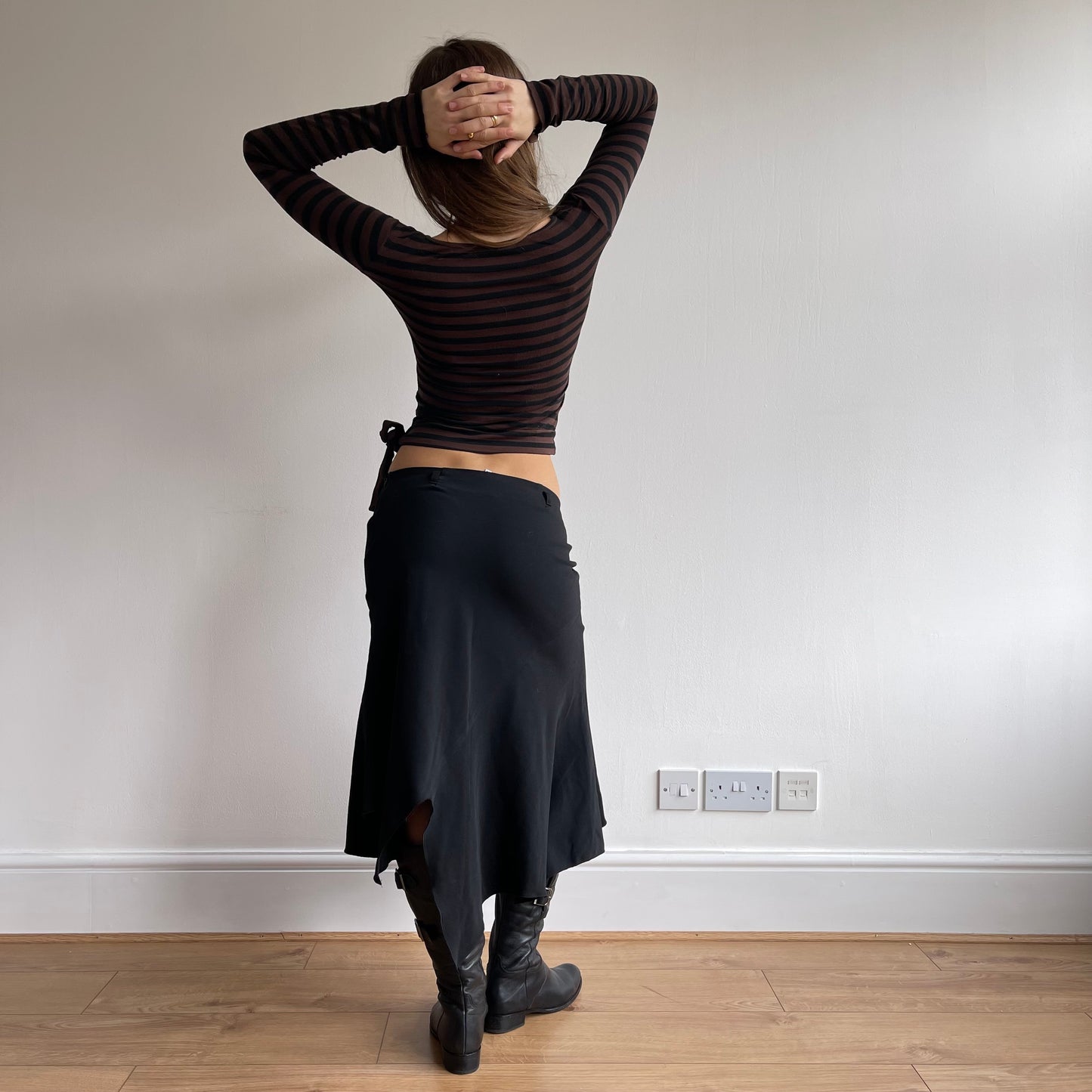 Brown stripe long sleeve wrap top - Size S