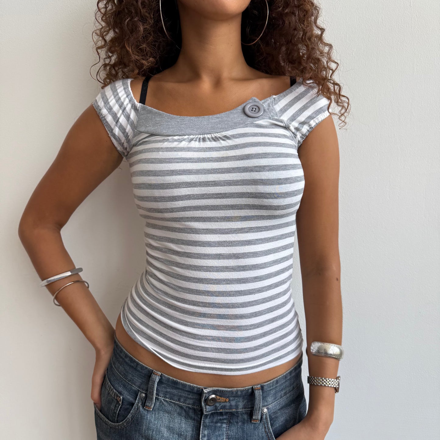 Grey stripe button top - Size XS