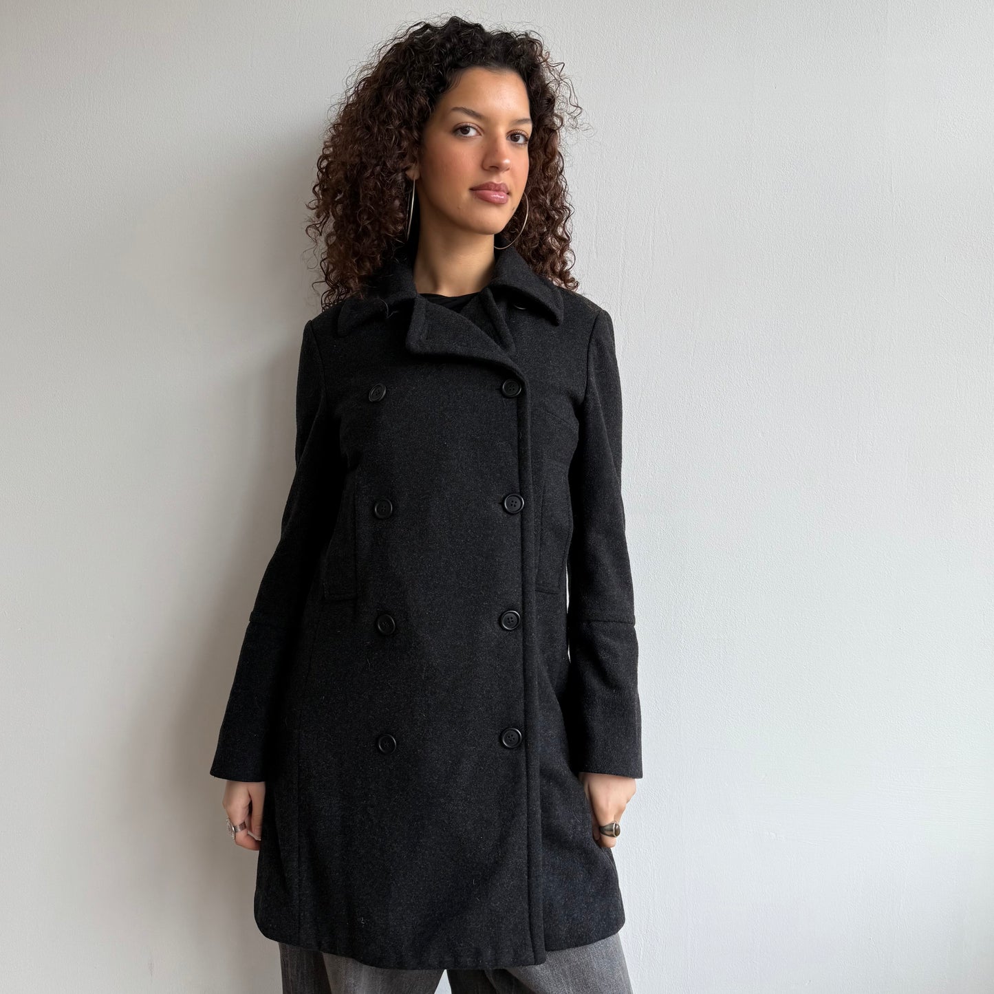 Grey wool double breasted peacoat - Size M