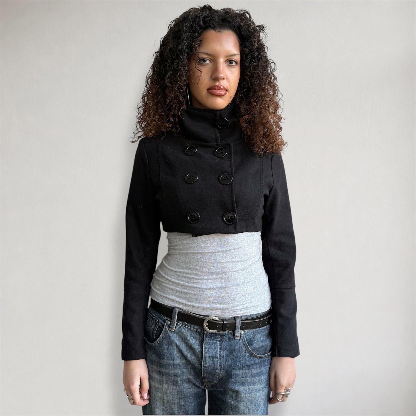 Black cropped peacoat - Size M