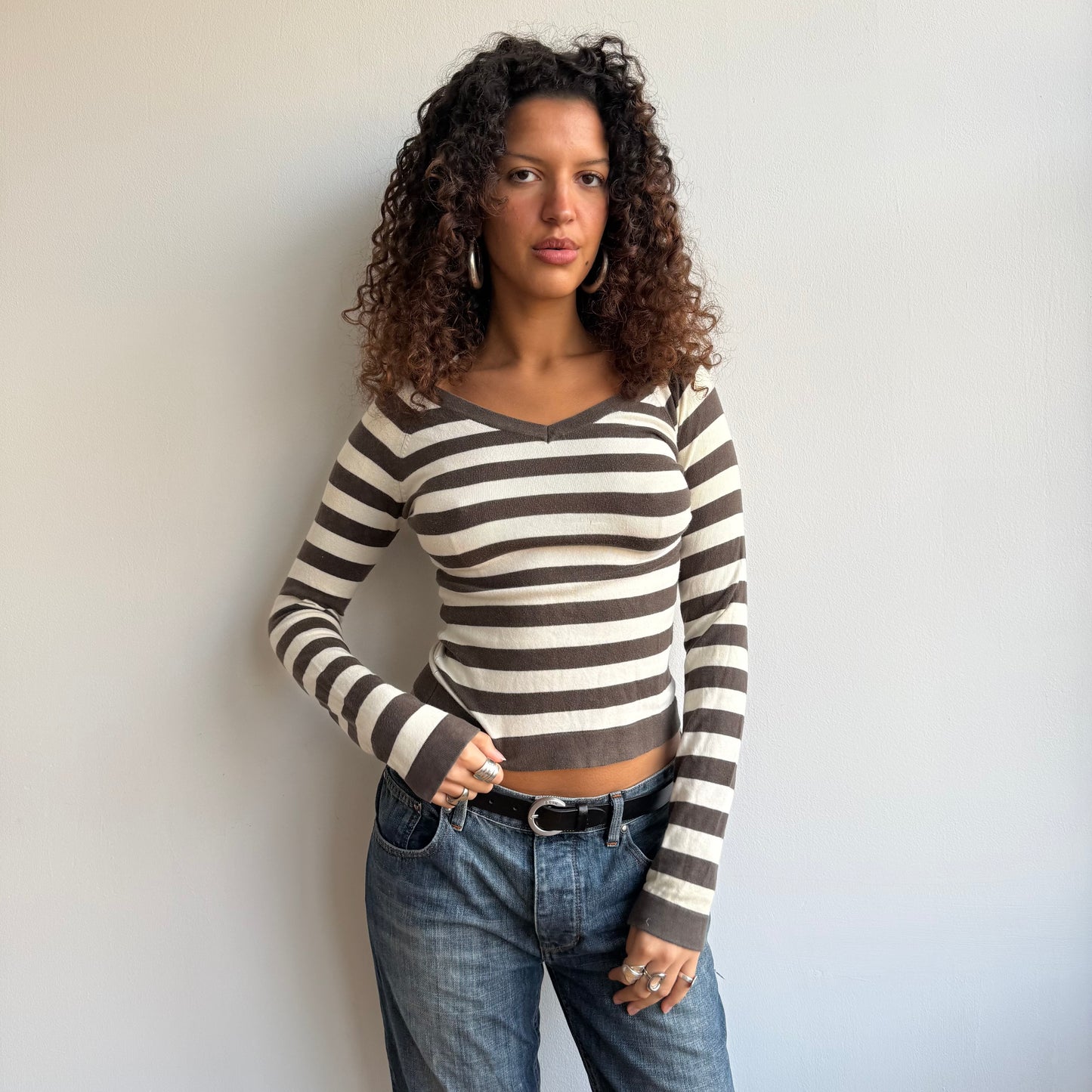 Brown striped hooded knit - Size XS + S