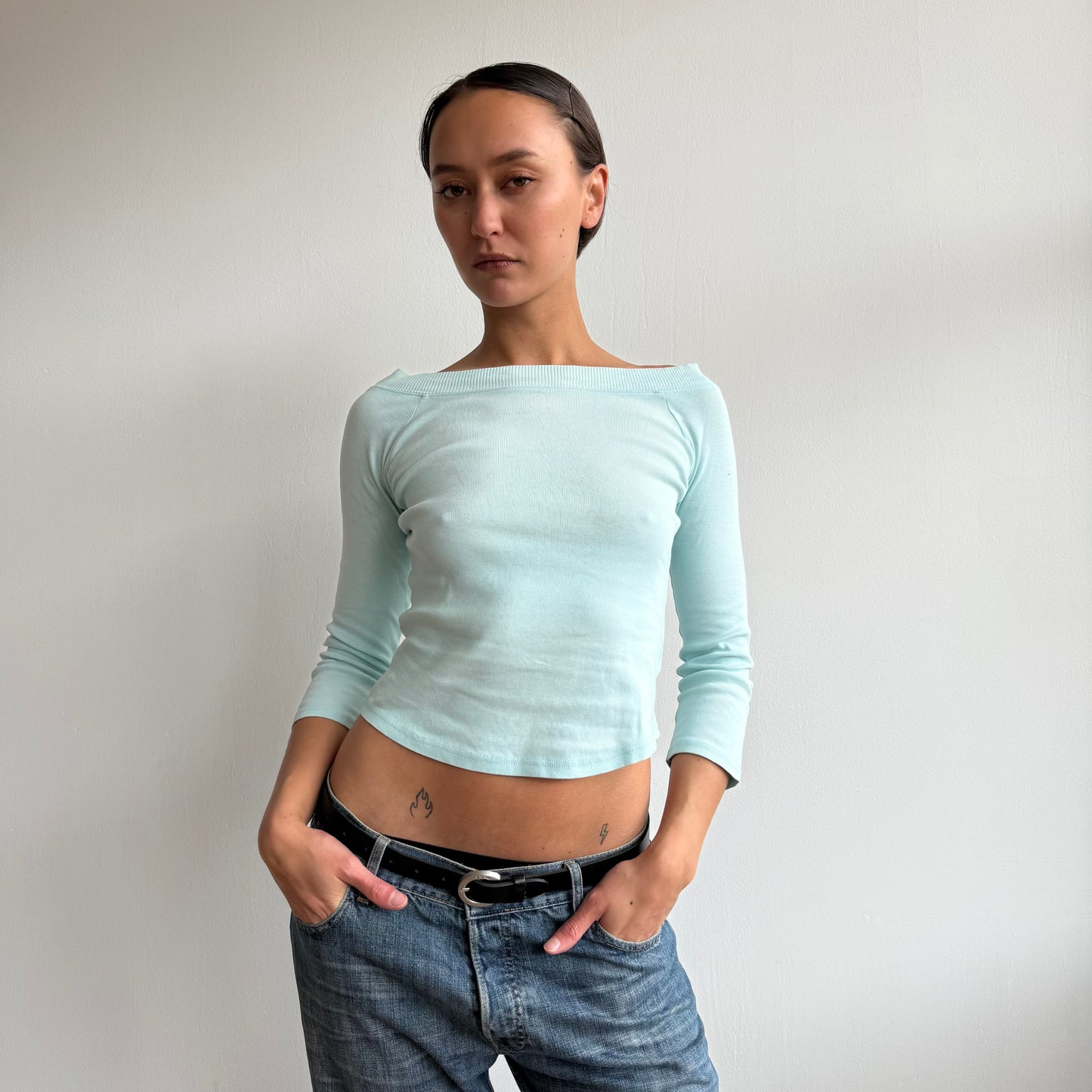 Turquoise 3/4 sleeve top - Size XS