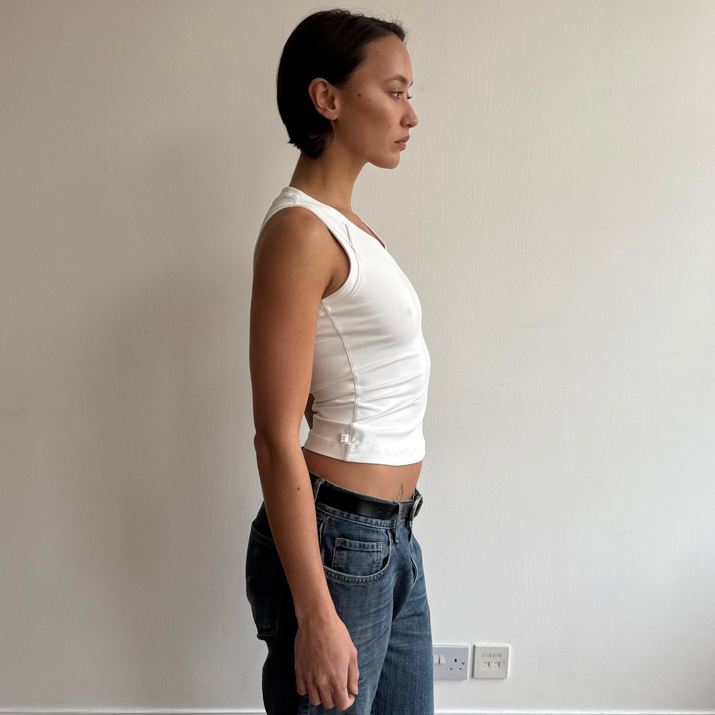 White Adidas v-neck top - Size S