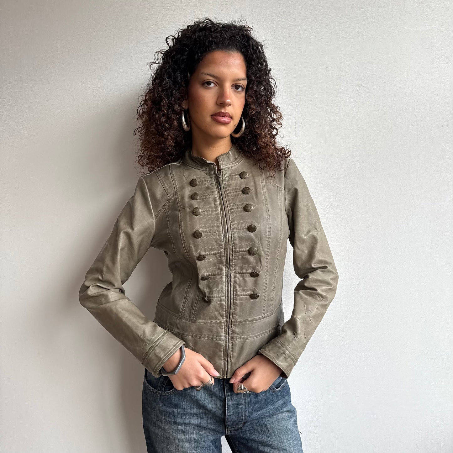 Khaki fur lined military jacket - Size M