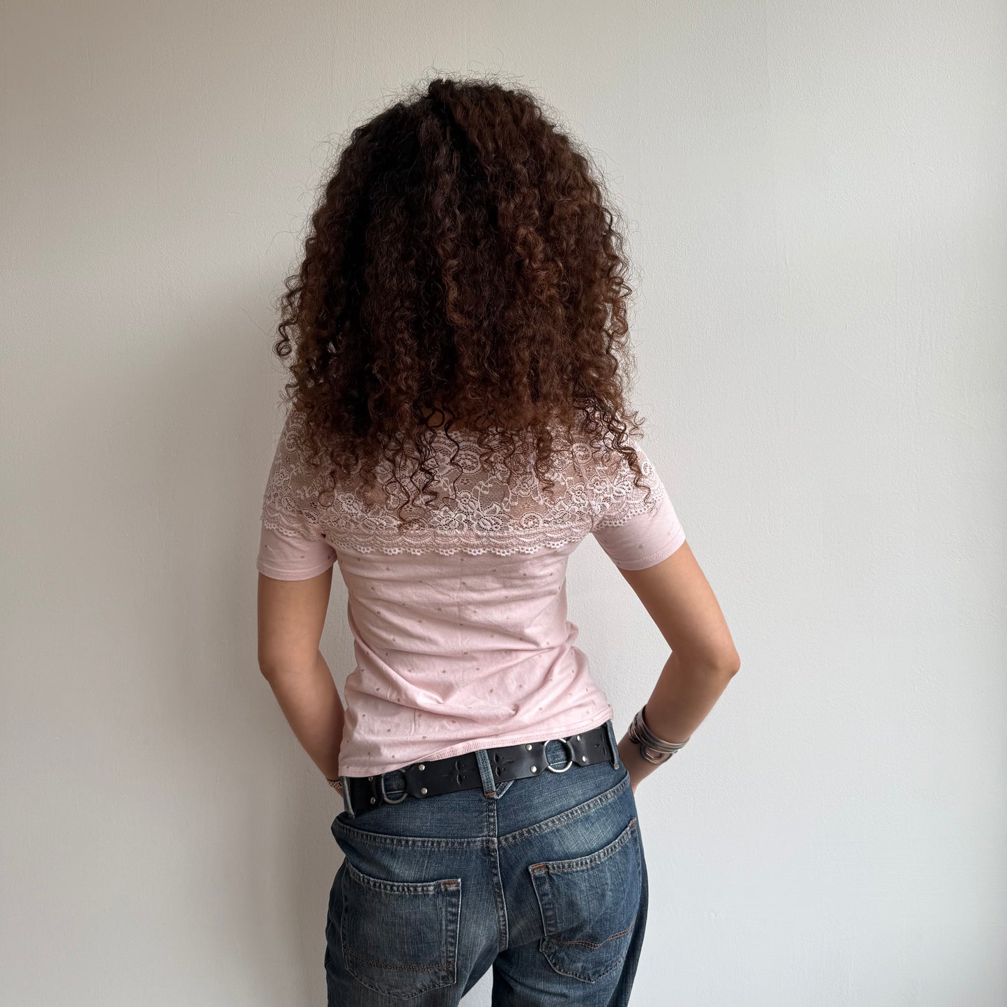 Pink lace Bardot top - Size M