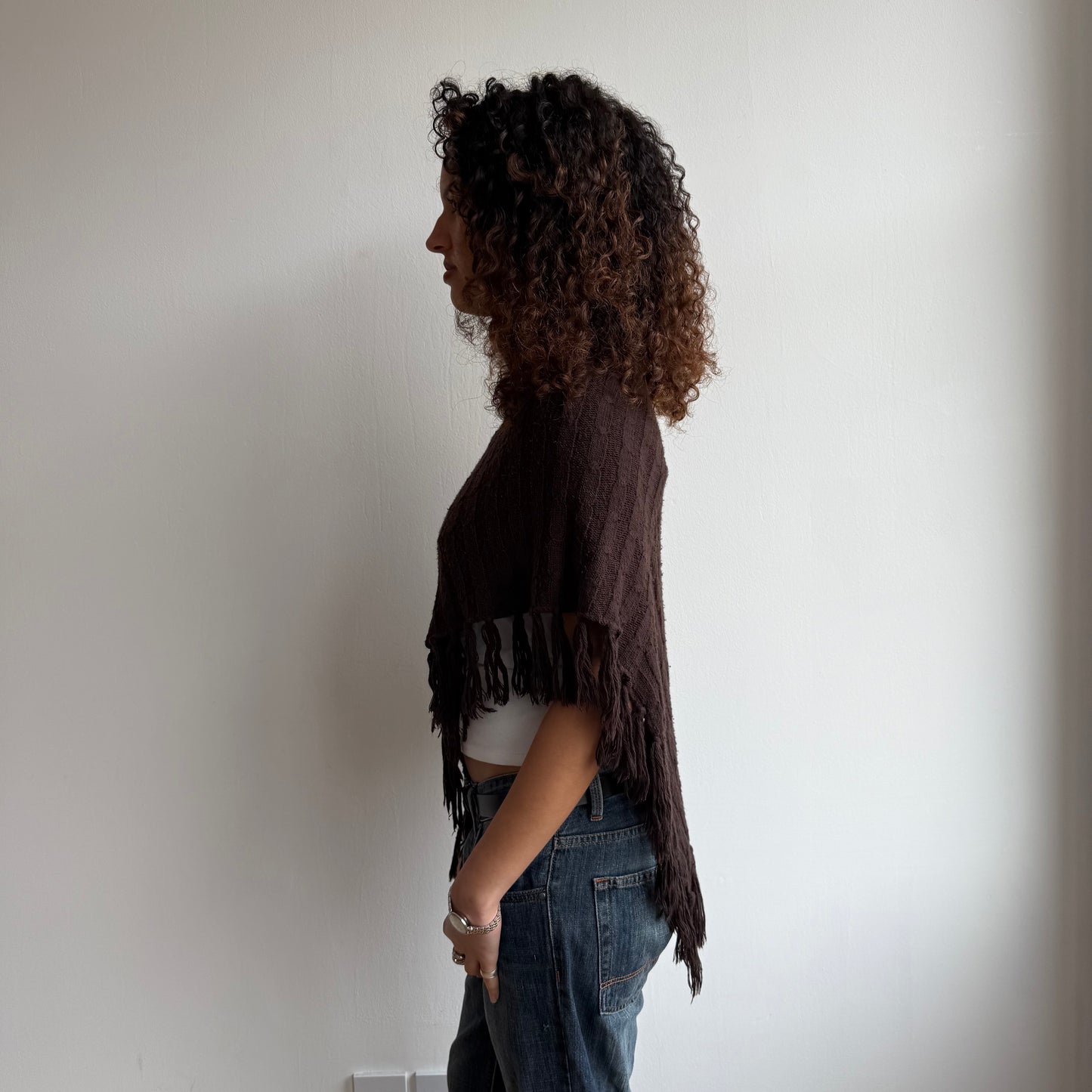 Brown knit roll neck poncho - One Size