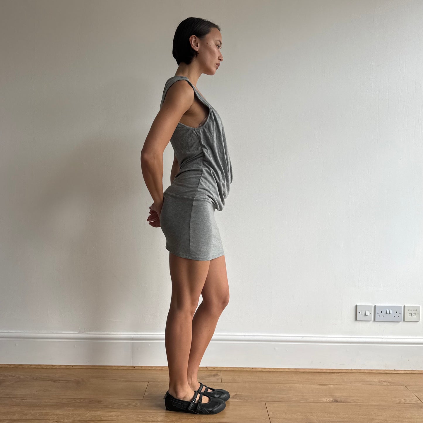 Grey Morgan ruched cowl midi dress - Size S