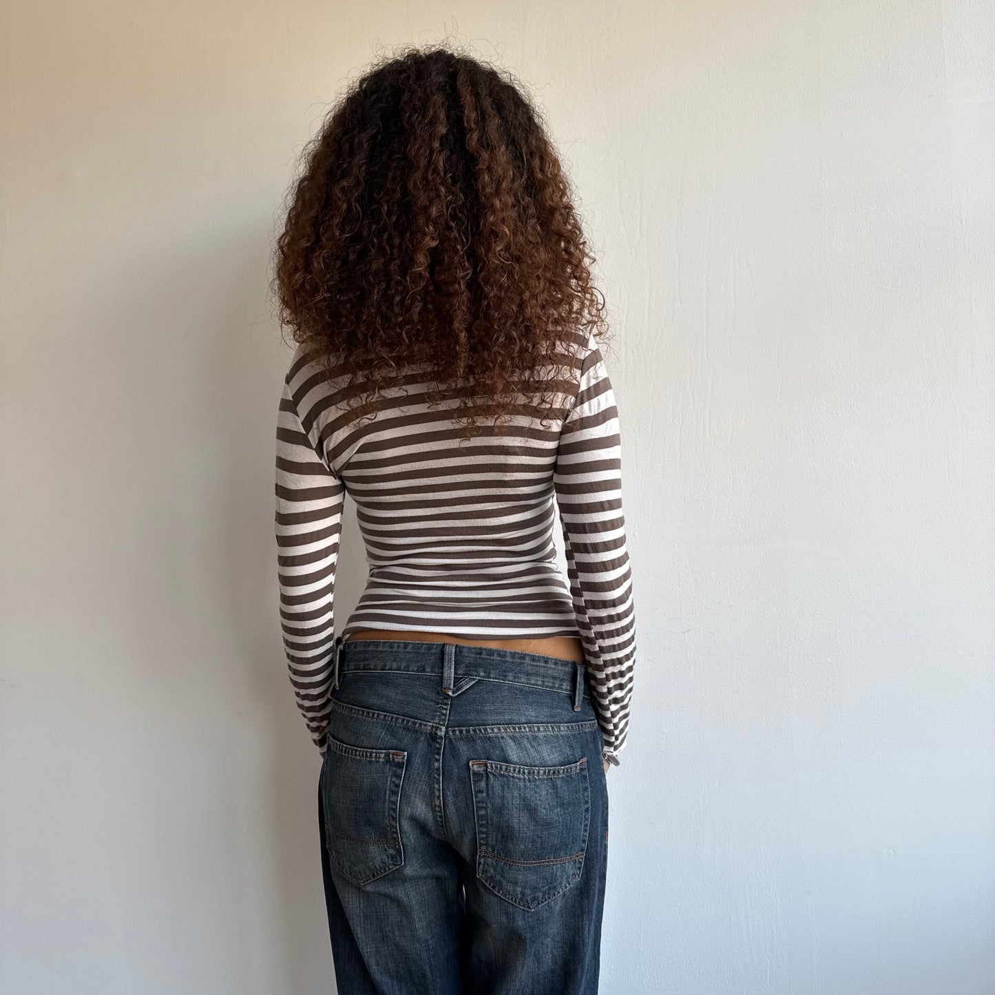 Brown and white striped wrap top - Size S/M