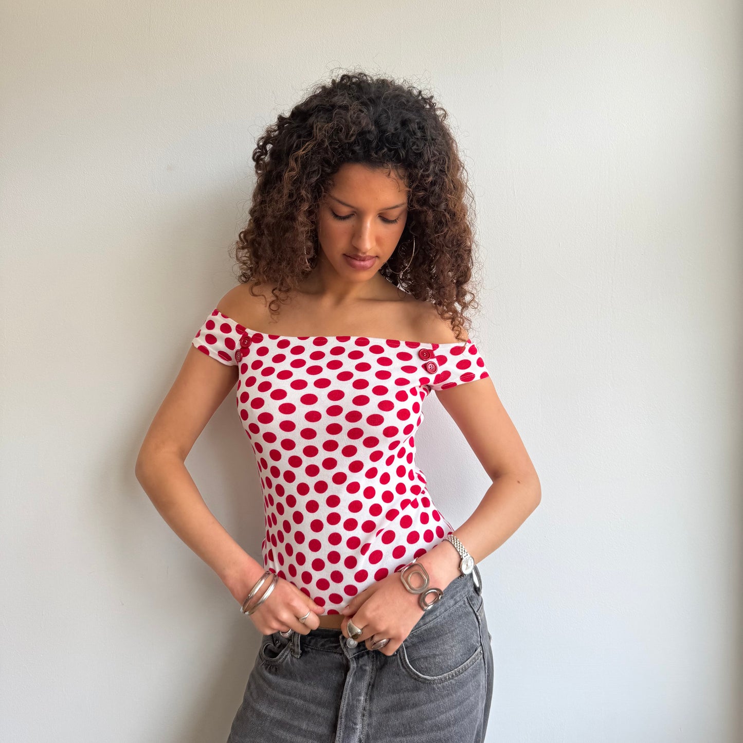 Polka dot Bardot top - Size XS