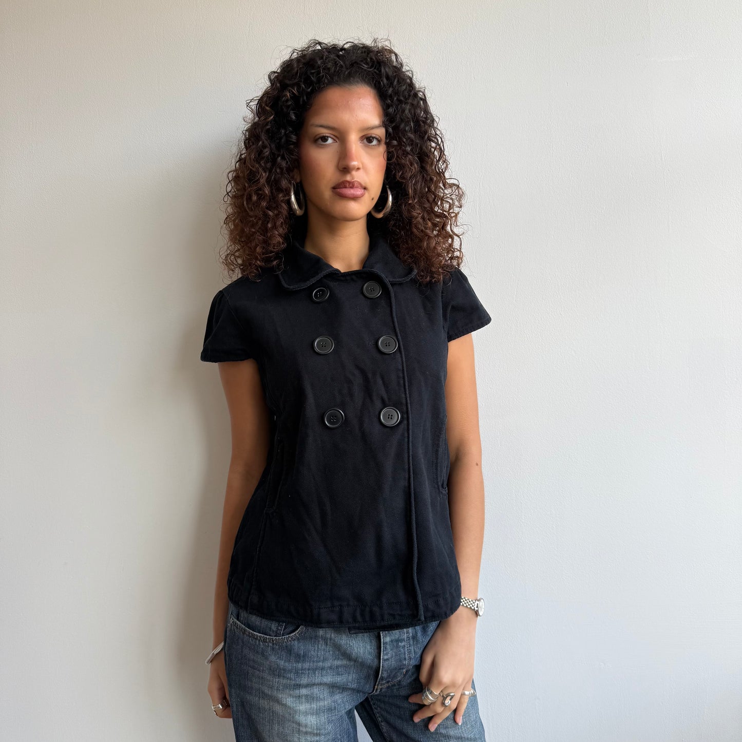 Black short sleeve peacoat - Size M