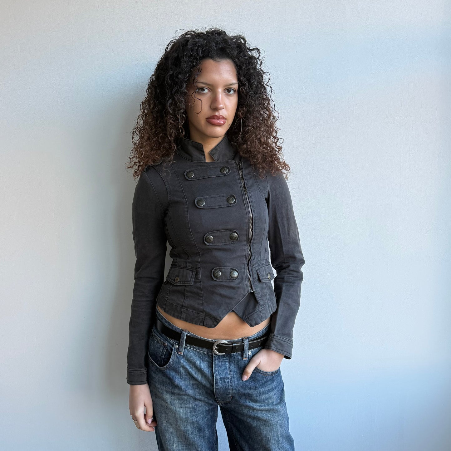 Charcoal zip military jacket - Size M/L