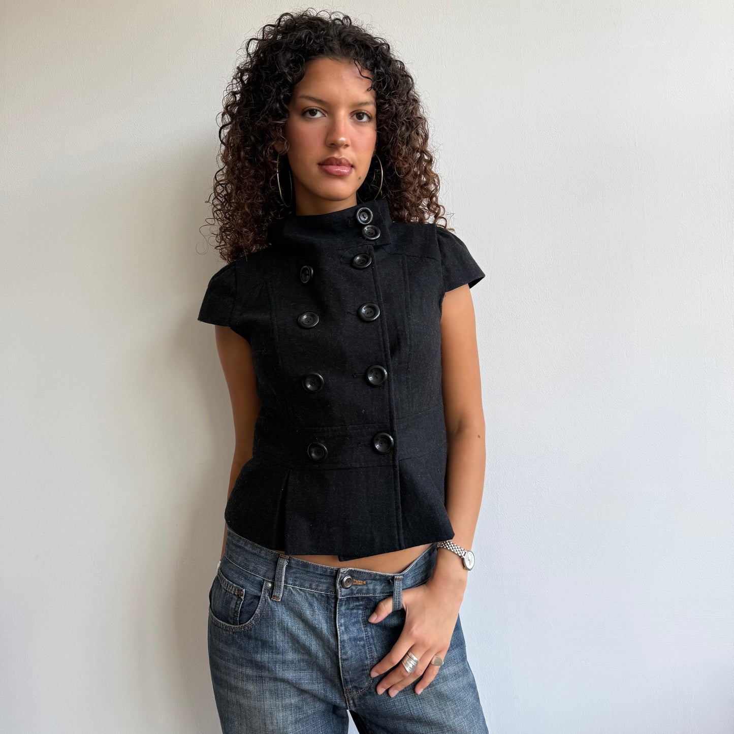 Charcoal short sleeve peacoat - Size S/M