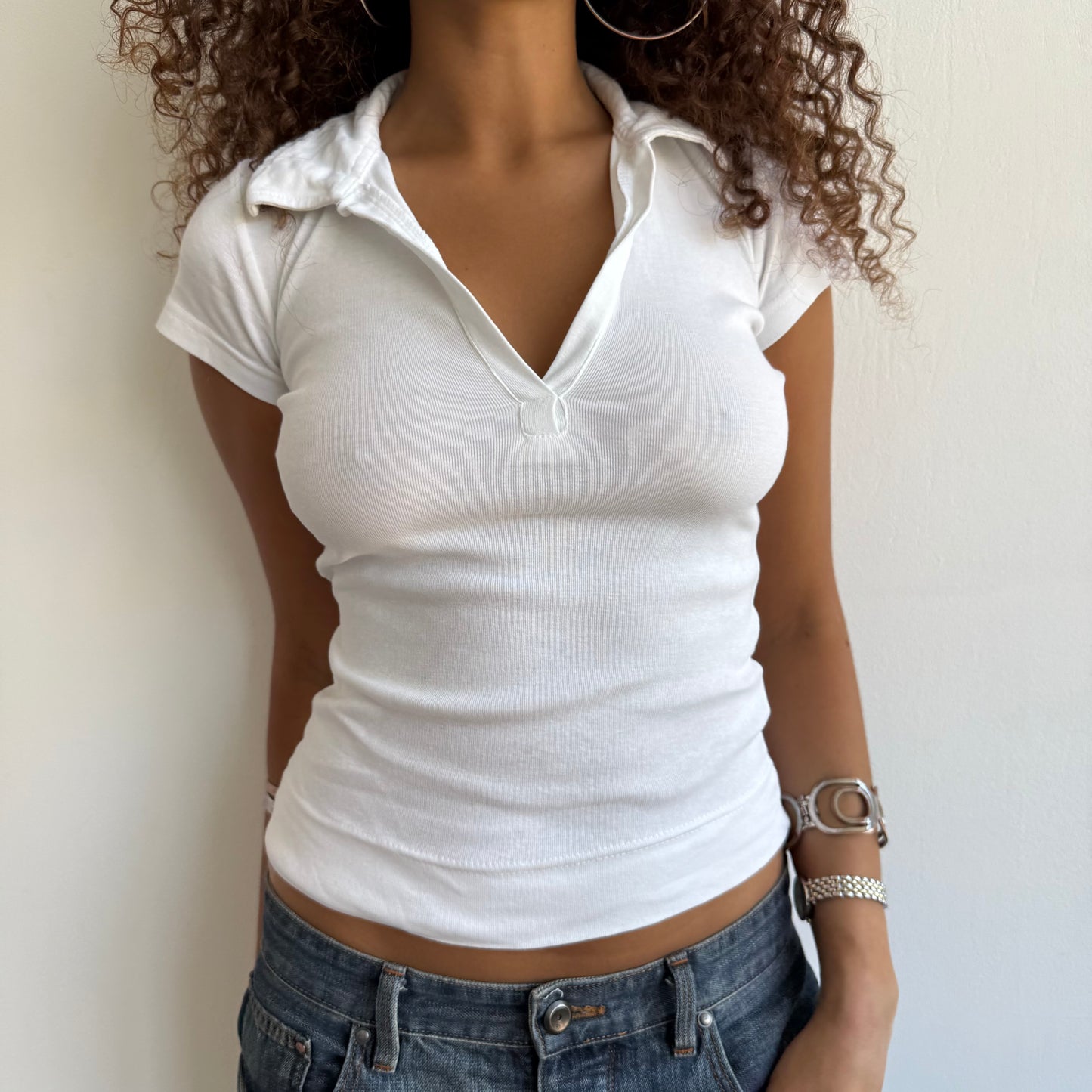 White polo top - Size S