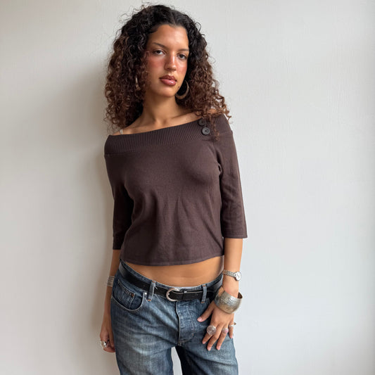 Brown 3/4 Bardot knit - Size S