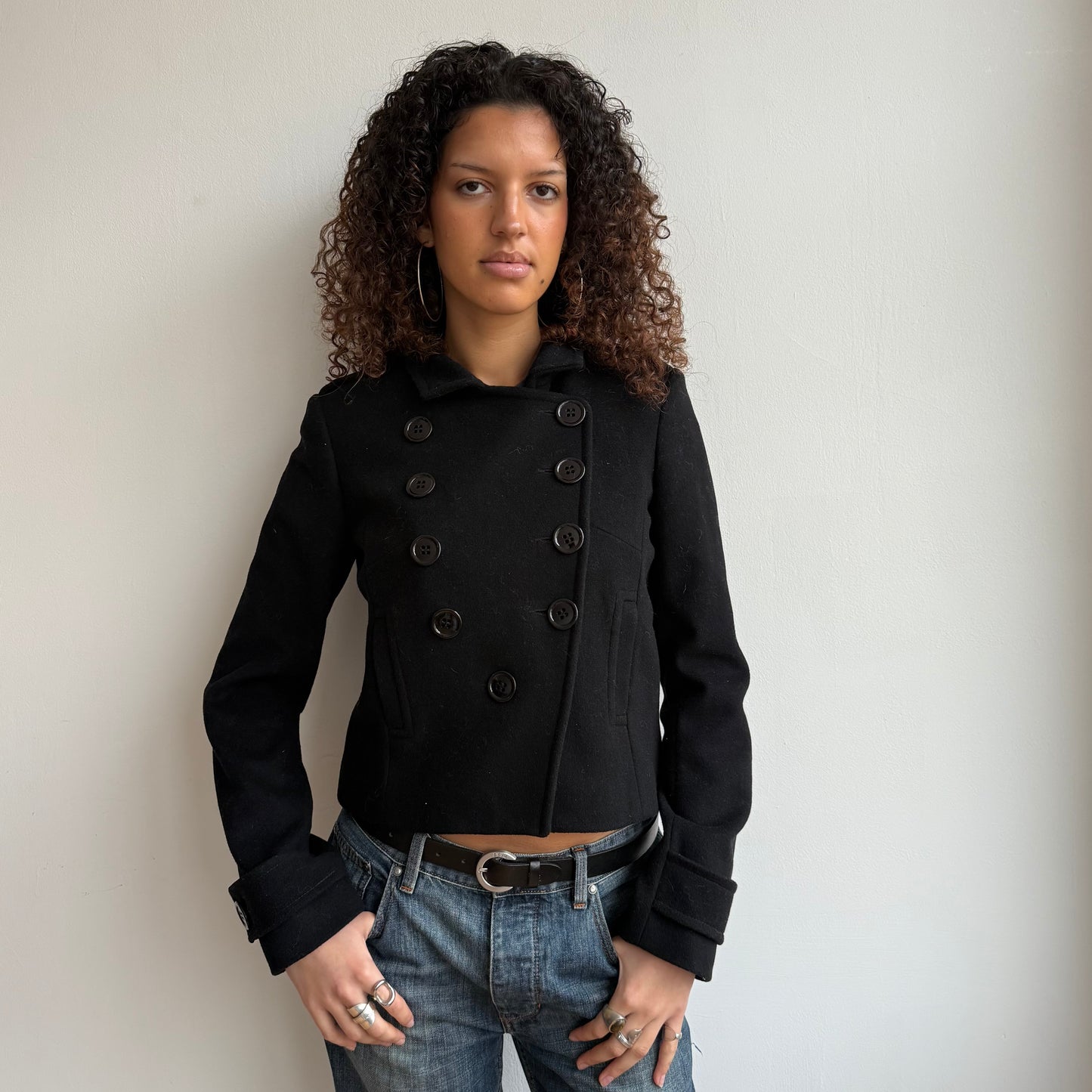 Black v-button peacoat - Size S