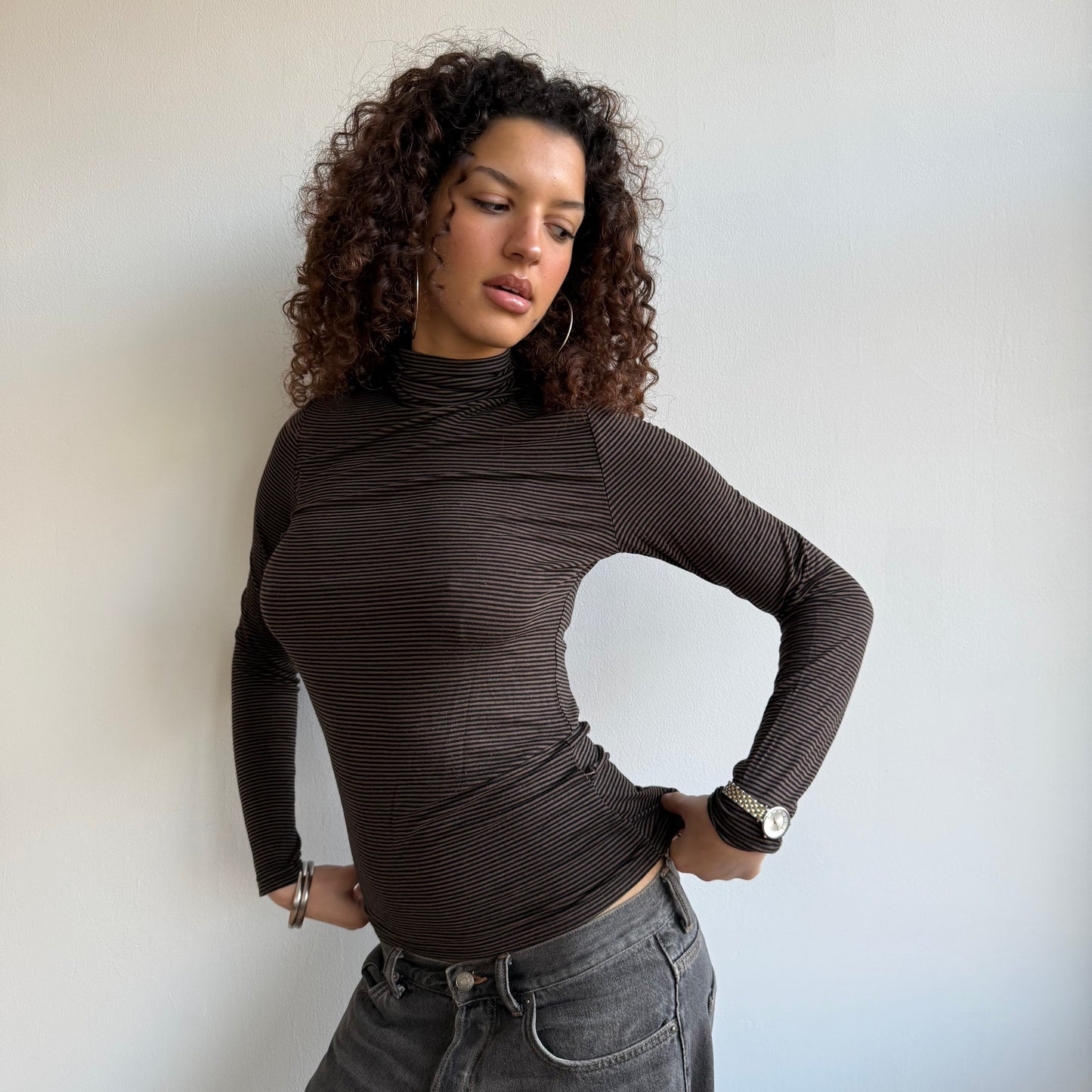 Light brown striped roll neck - Size S