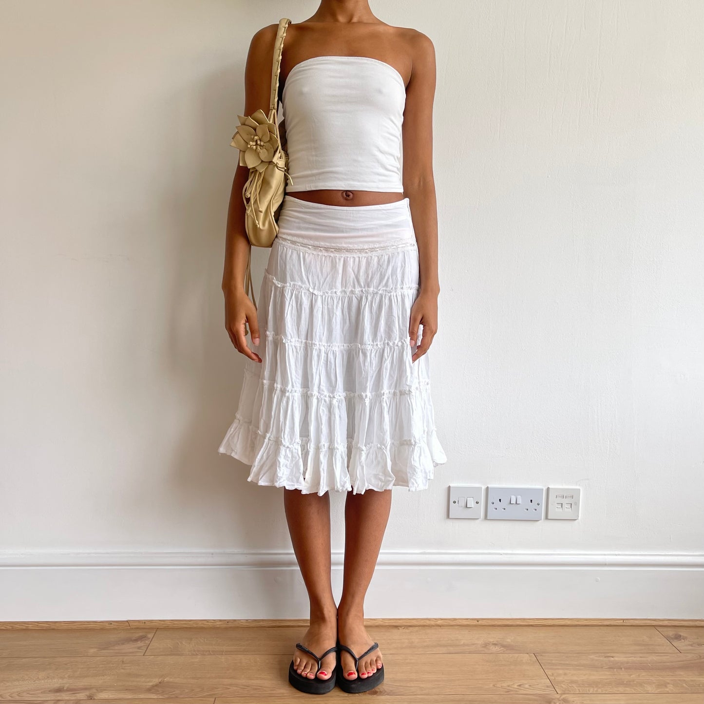 White boho midi skirt - Size S