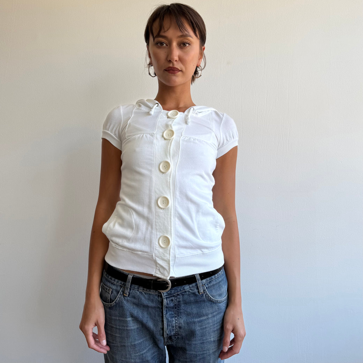 White short sleeve button hoodie - Size S