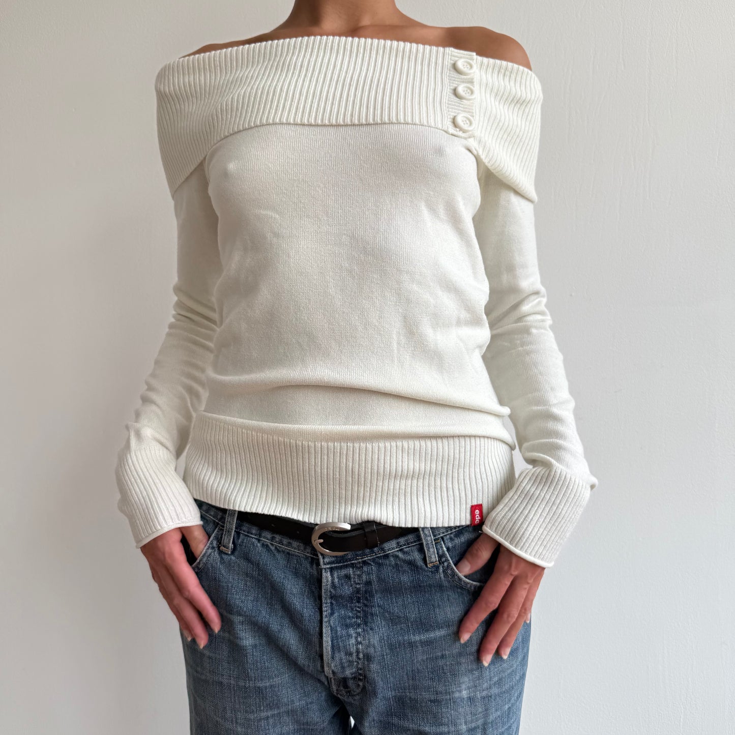 Cream button Bardot knit - Size M