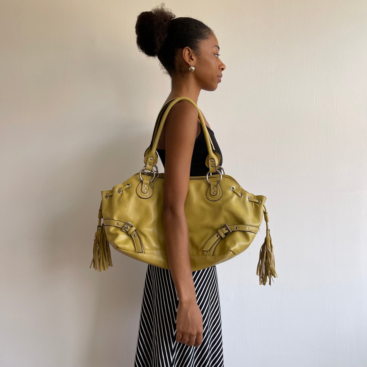 Yellow leather buckle bag