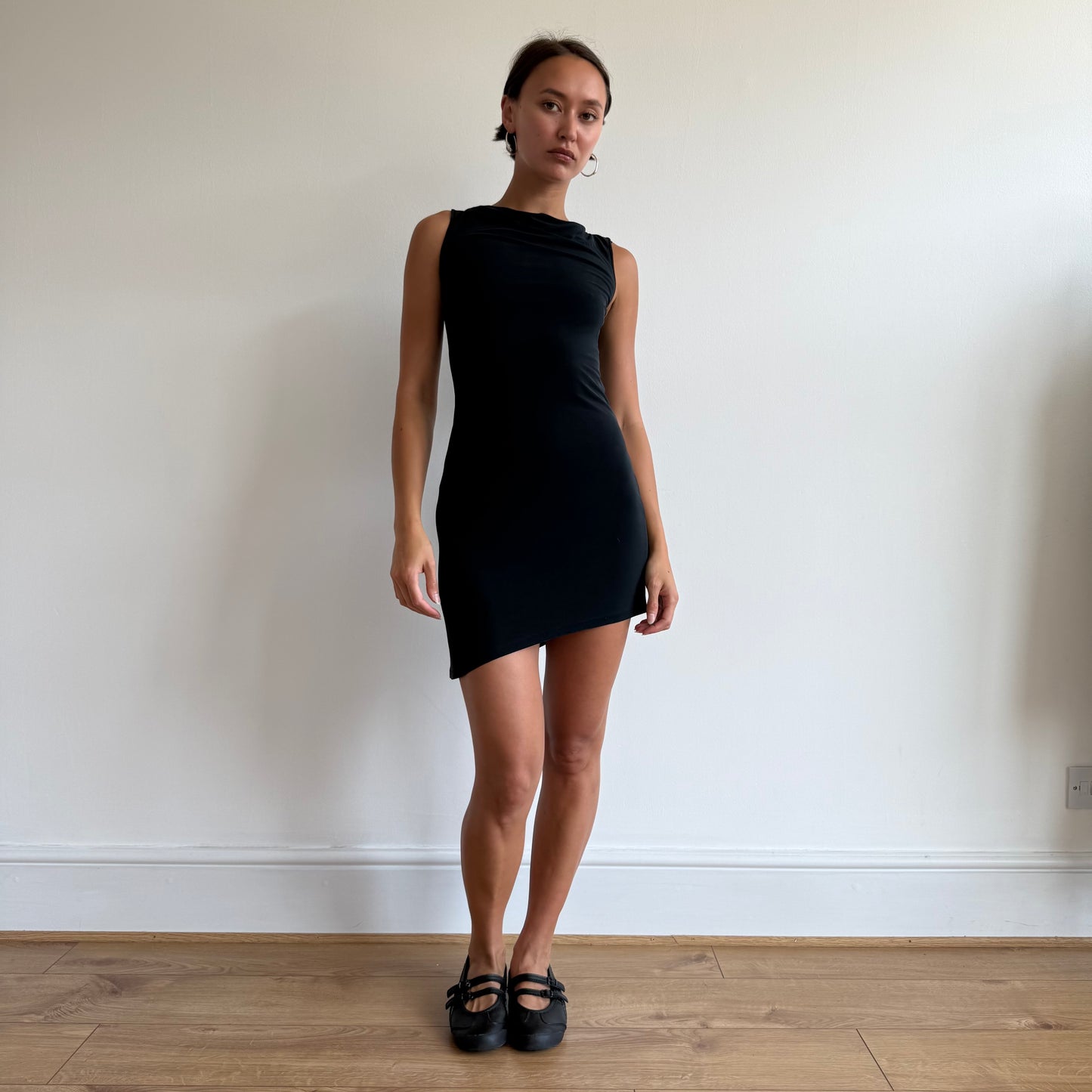 Black asymmetric 90s dress - Size XS