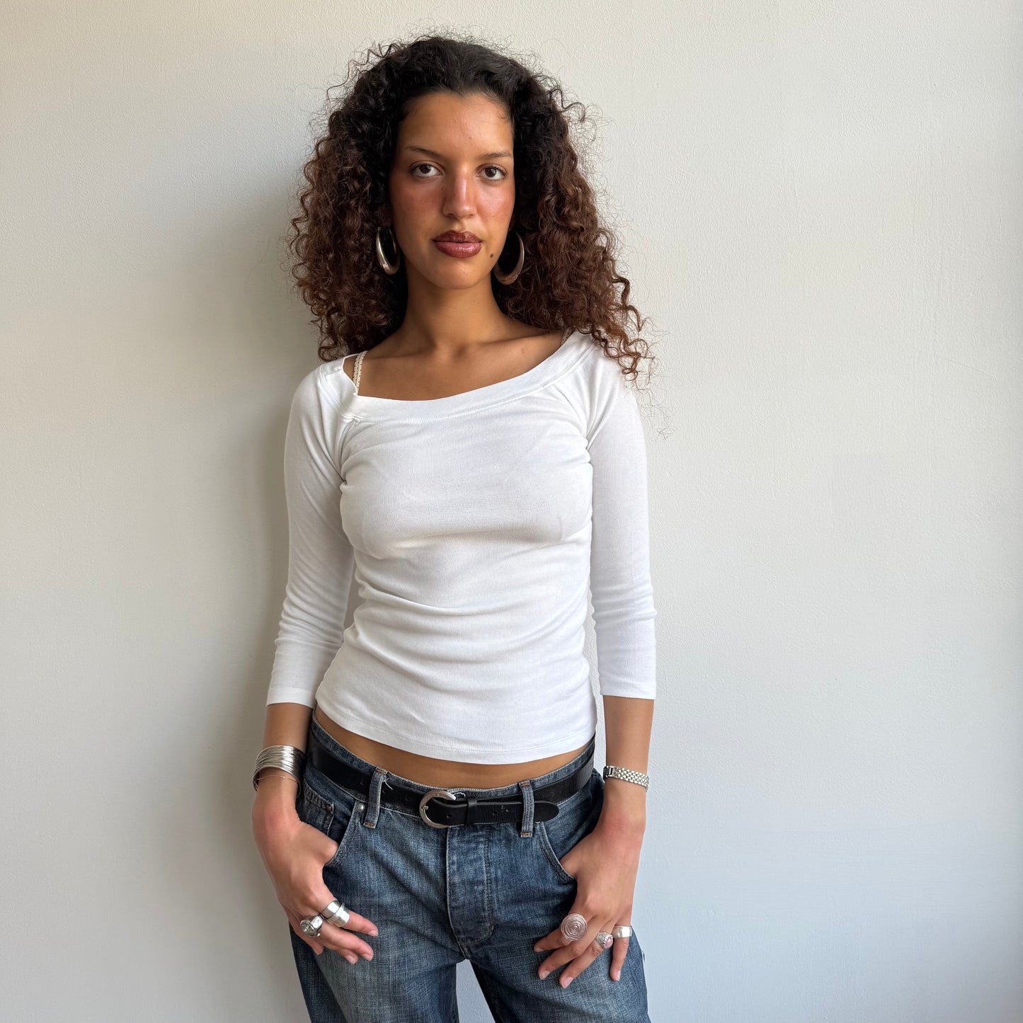 White bardot 3/4 sleeve top - Size S