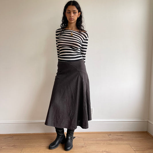 Brown linen midi skirt - Size S