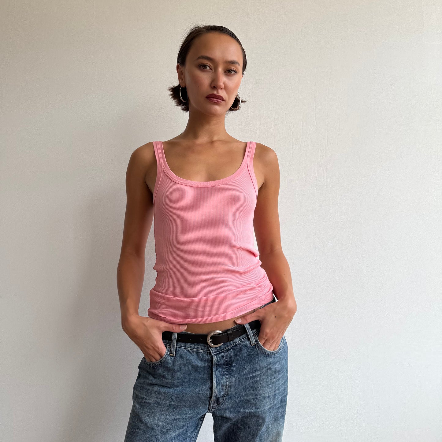 Pink ribbed cami top - Size S