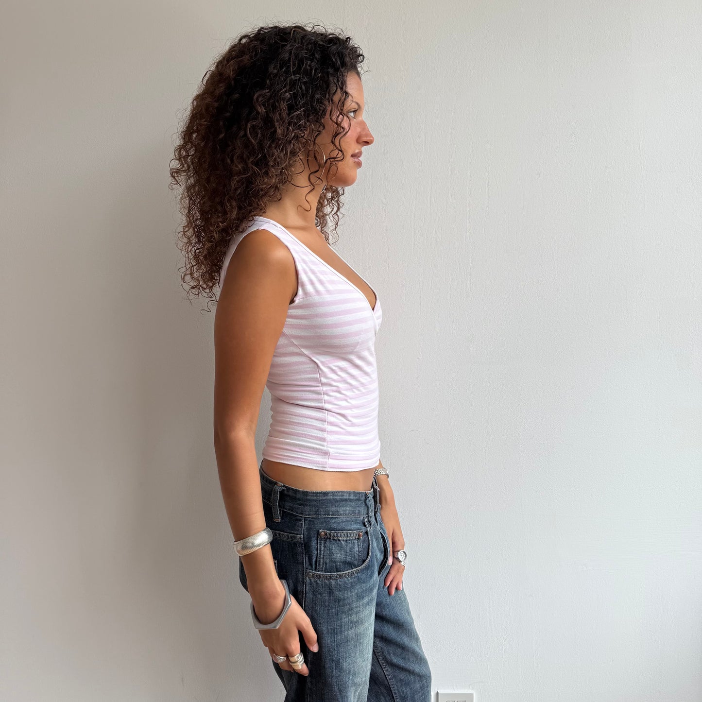 Pink and white striped wrap top - Size XS