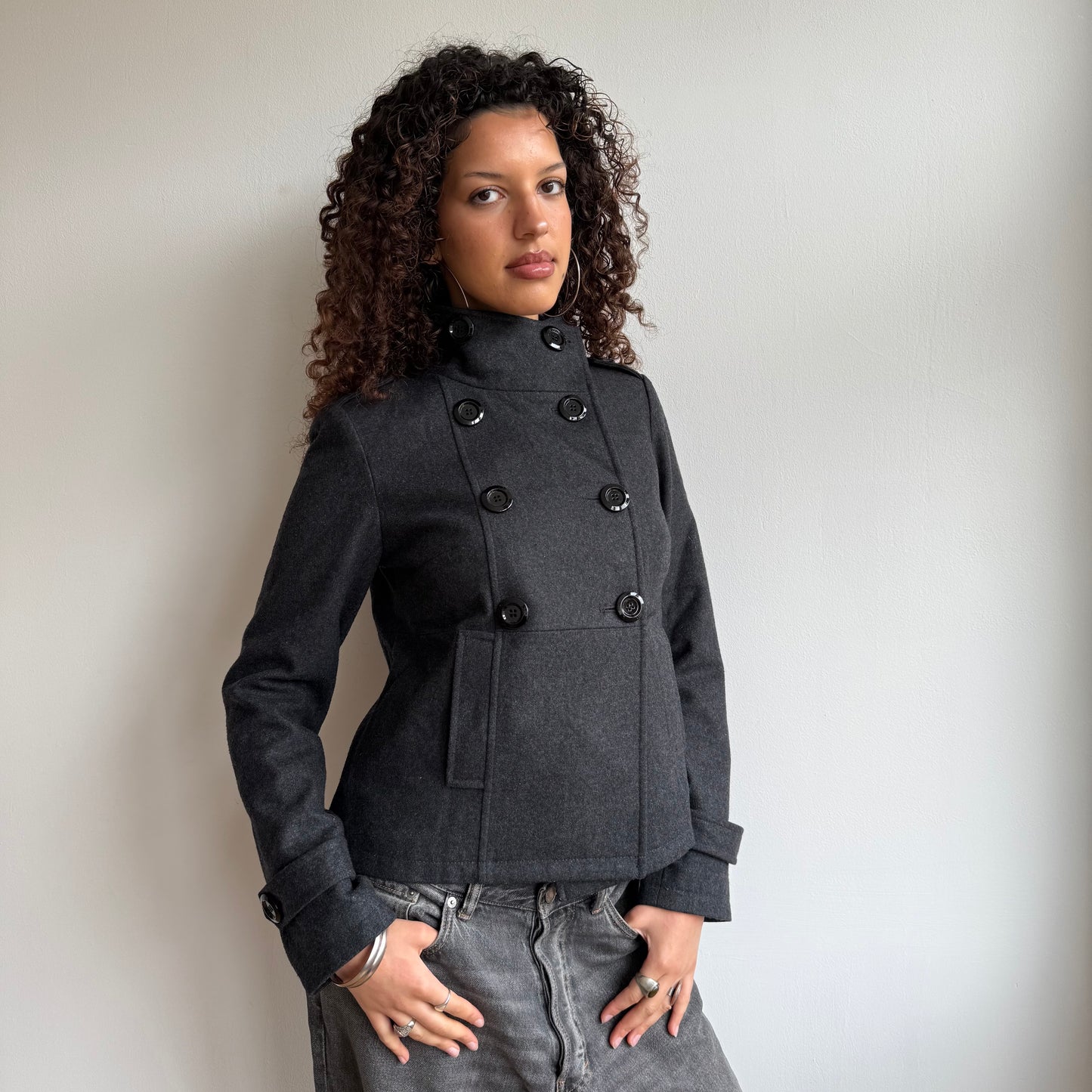 Grey double breasted wool peacoat - Size S