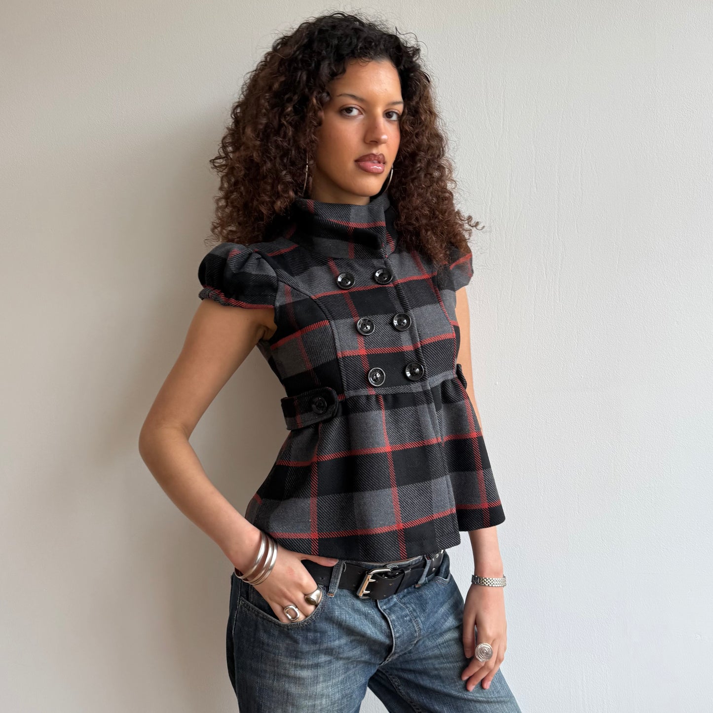 Plaid short sleeve peacoat - Size S