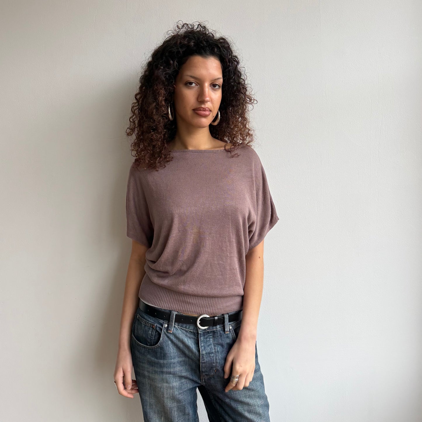 Taupe short sleeve slouchy knit - Size M