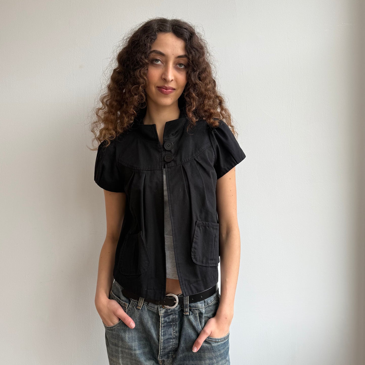Black short sleeve peacoat - Size S