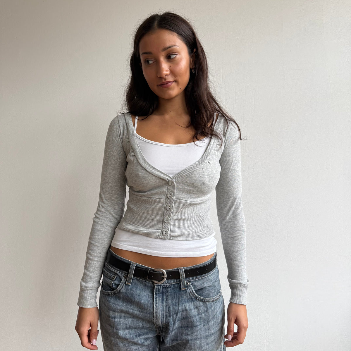 Grey cropped button cardi - Size S