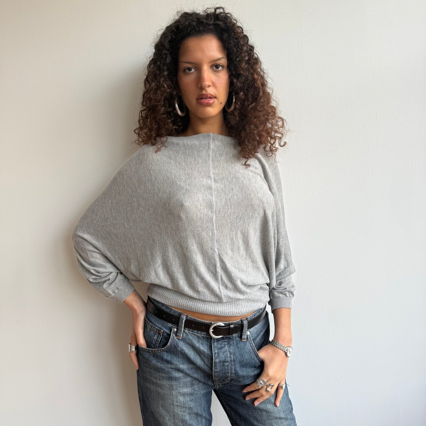 Grey slouchy button knit - Size M