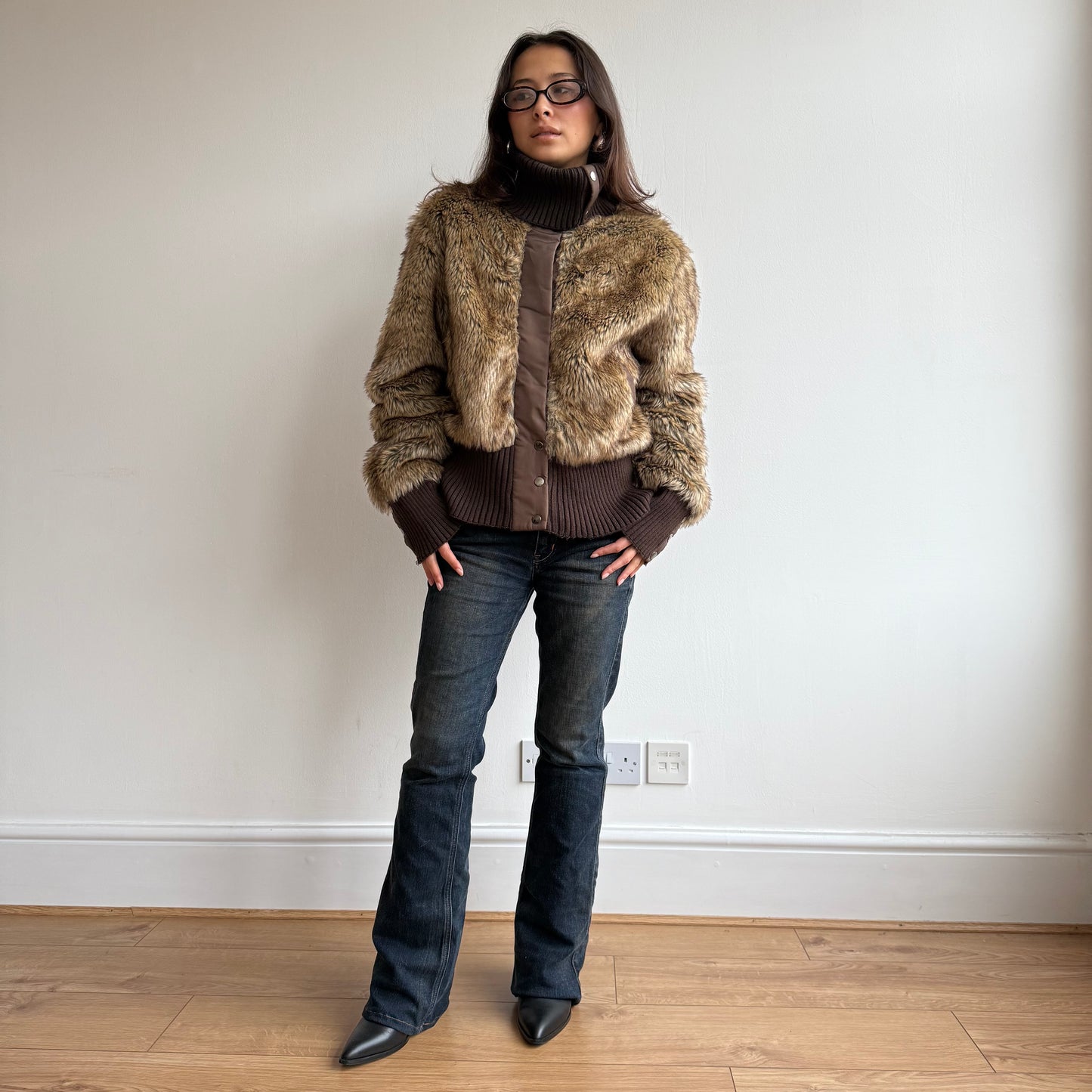 Brown fur bomber - Size L